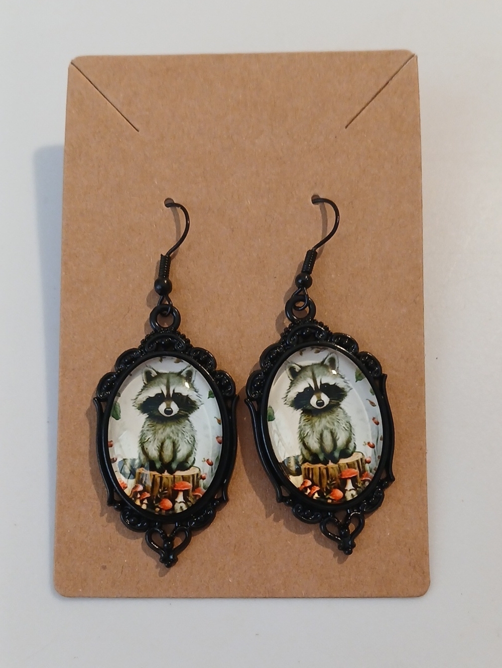 Fashion Jewelry Black Raccoon Cameo Earrings